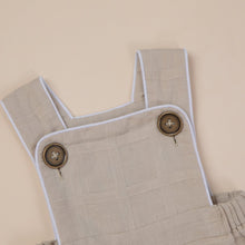 Load image into Gallery viewer, sand colour ramie romper with vintage button for baby or toddler boy or girl