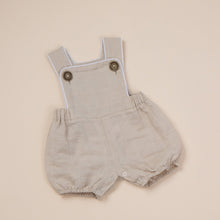 Load image into Gallery viewer, sand colour ramie romper with vintage button for baby or toddler boy or girl
